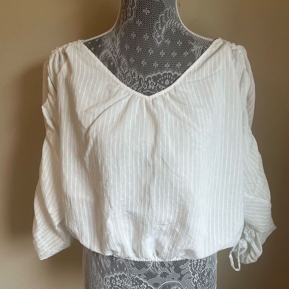 Astr The Label Cream Ruched Long Sleeve Top Sz Large - Picture 2 of 10